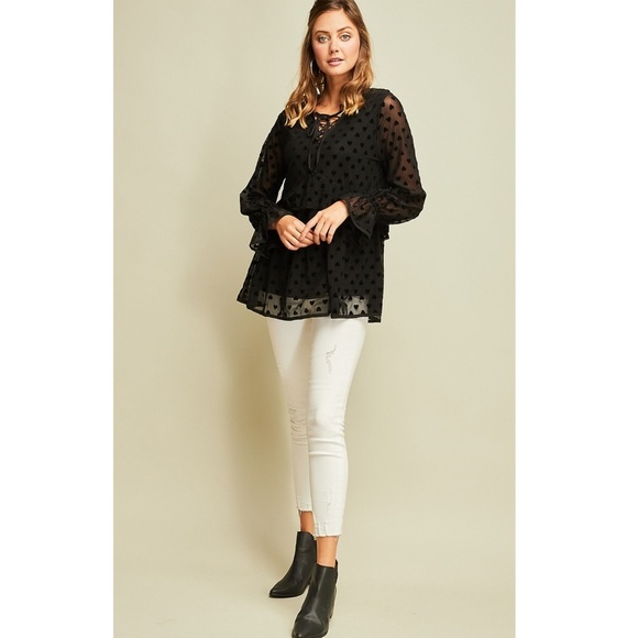 Black Heart Layered Blouse Top - Picture 6 of 8